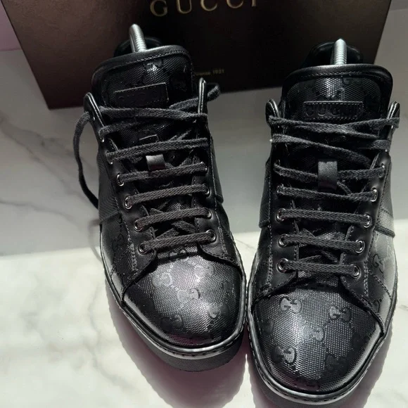Gucci Black Monogram Sneakers AUTHENTIC - Picture 6 of 14